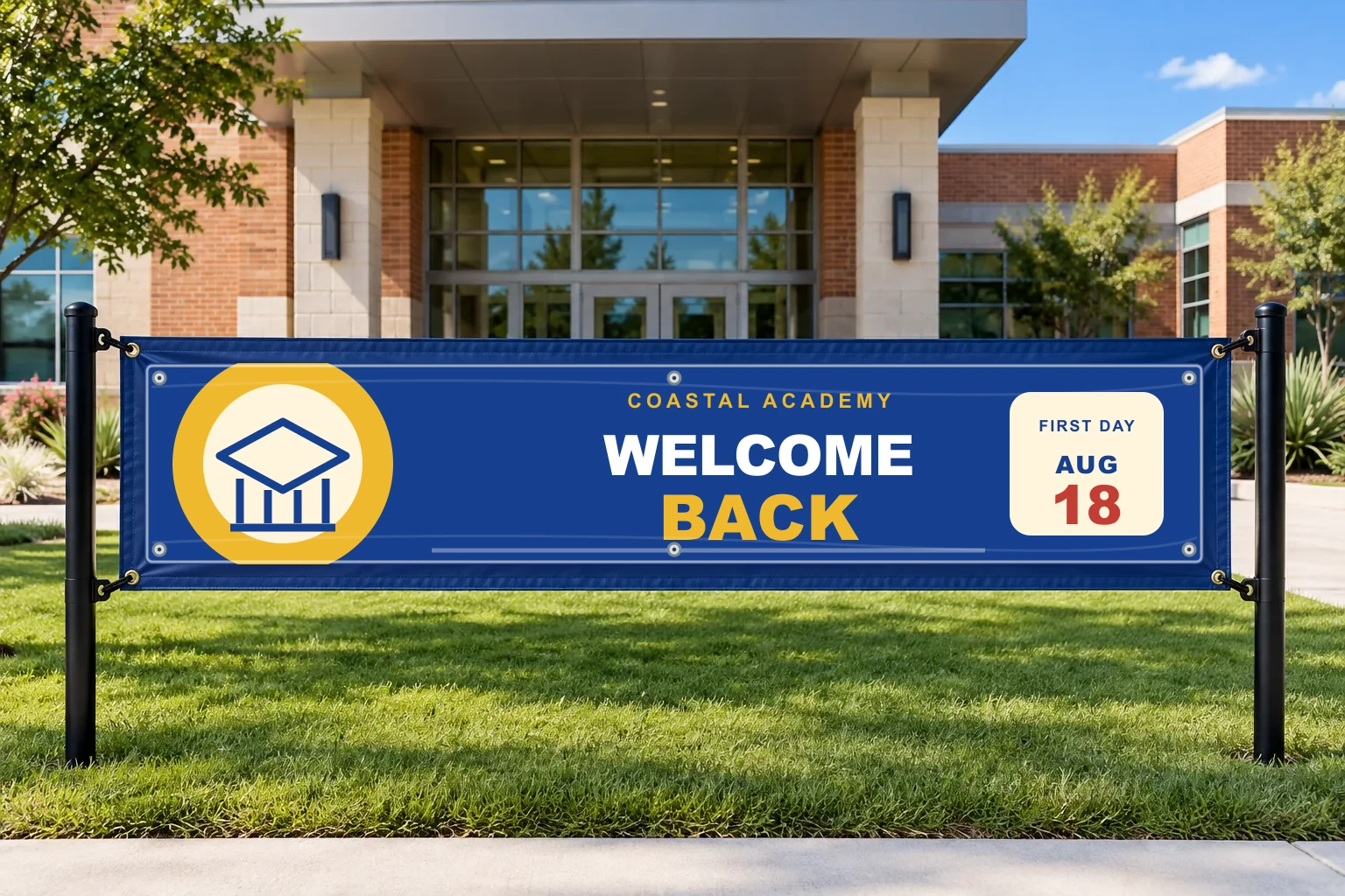 Illustrative vinyl banner concept: School · welcome back