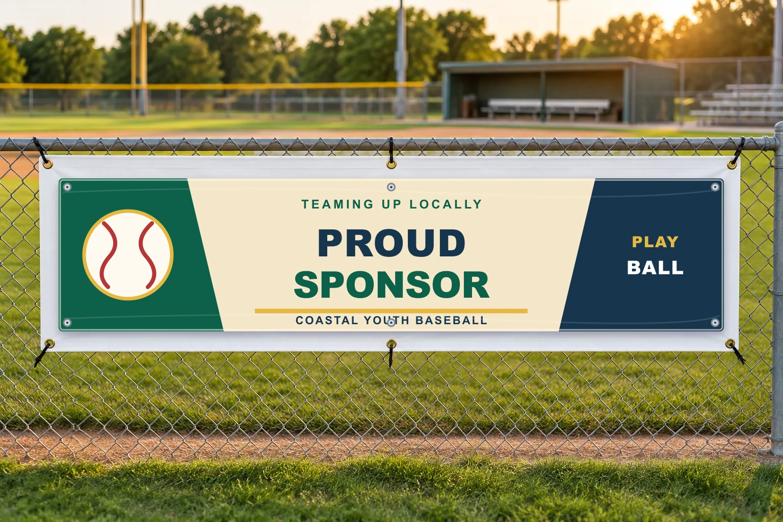 Illustrative vinyl banner concept: Youth sports · sponsor